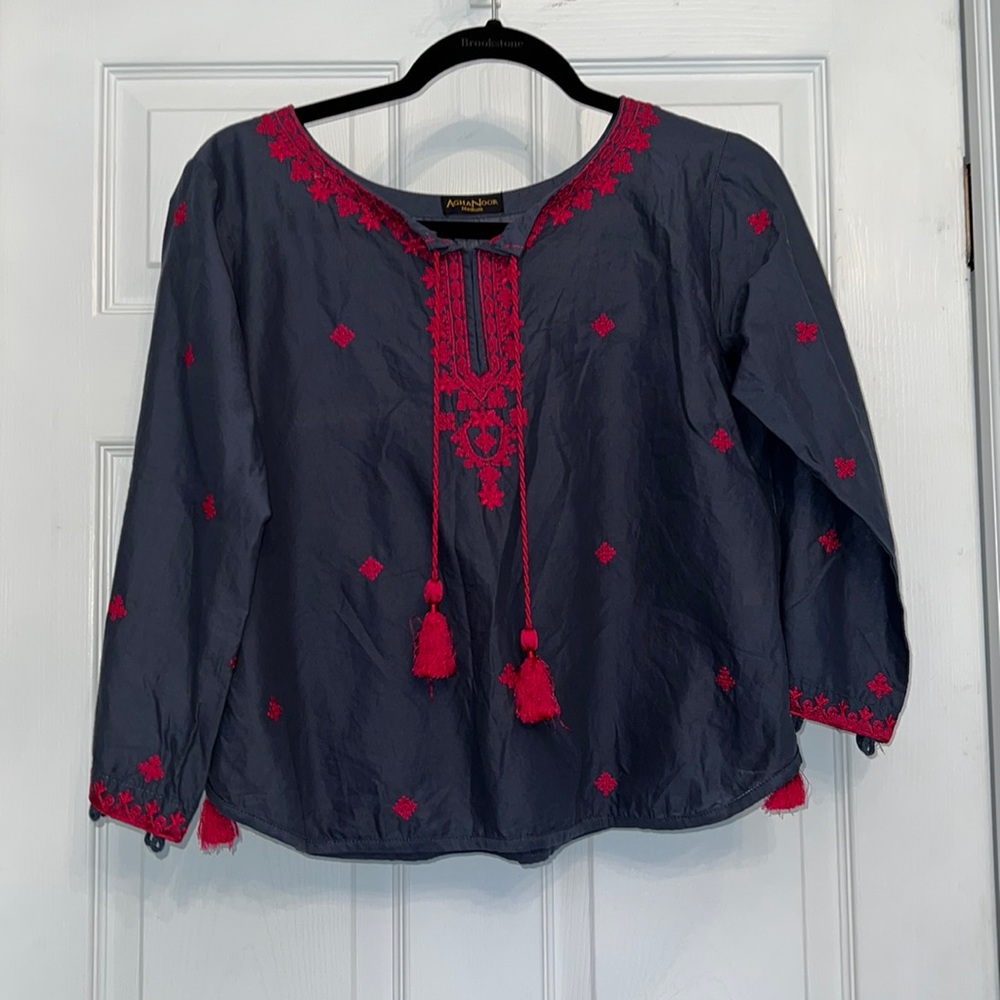 Navy with pink embroidery shirt